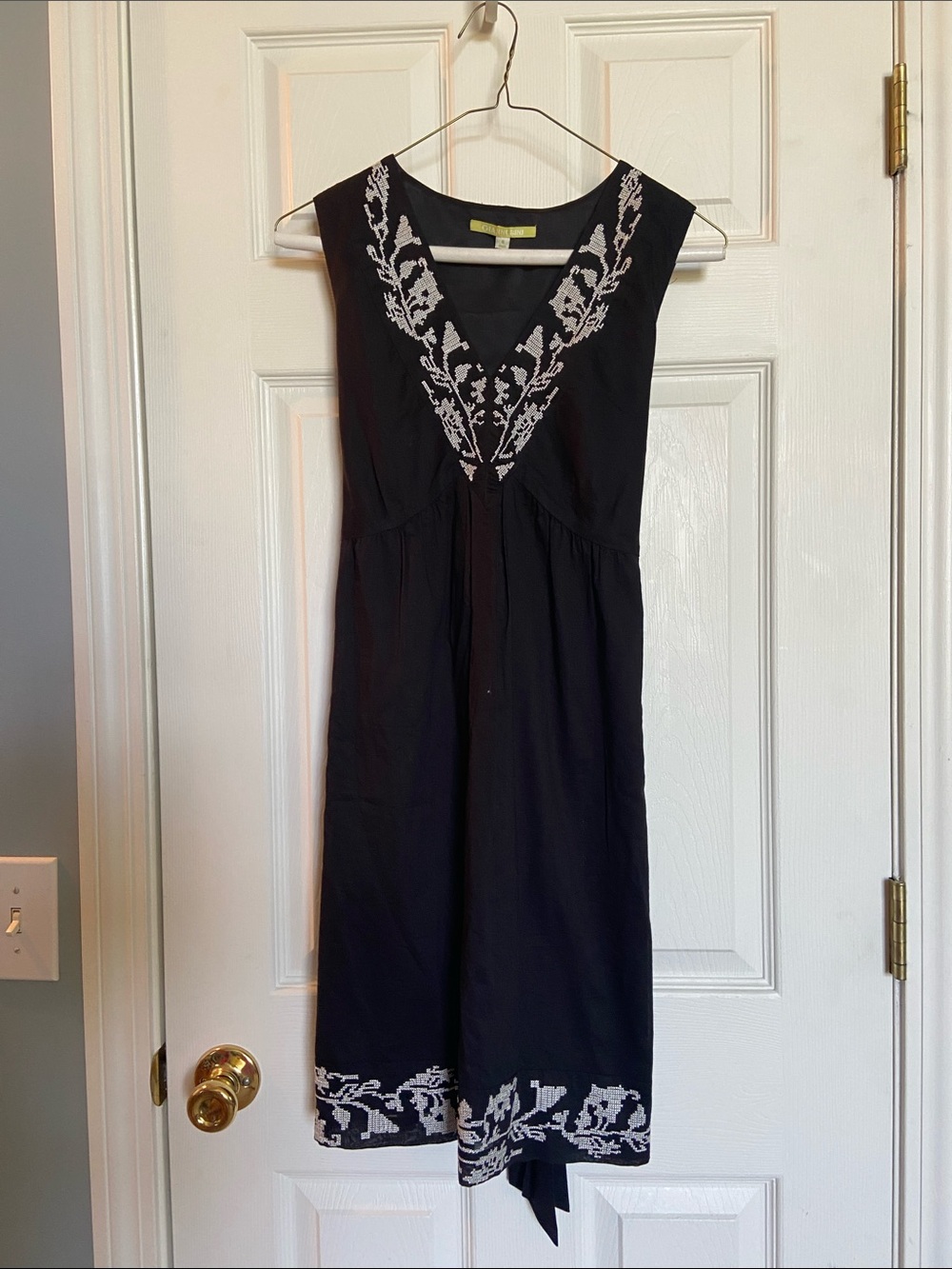 Women's Black Embroidered V-Neck Dress